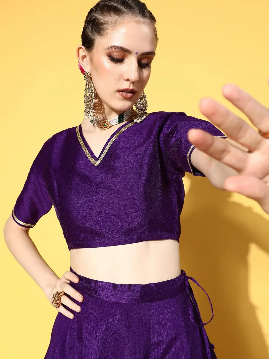 Women Purple V Neck Crop TopCroptoptimeless