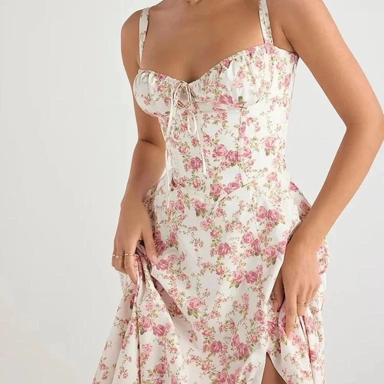 Floral Print Camisole Midi Dress with Lace-Up DetailMini Dress