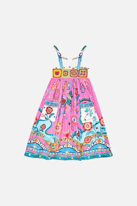 KIDS MIDI DRESS WITH CROCHET & POCKETS 4-10 RAINBOW ROADSSatin Dress