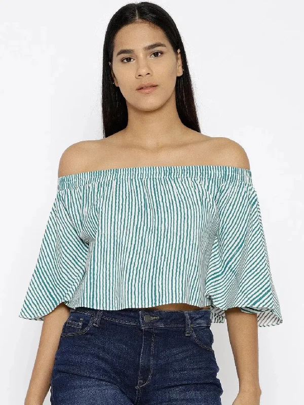 Off shoulder Striped crop top in BlueCroptopcollar