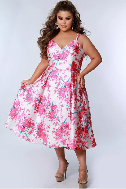 Sydneys Closet CE2209 Plus Size Floral Tea Length DressTightspot