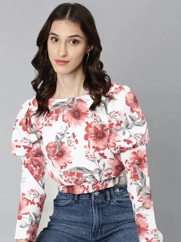 Women White Floral Blouson Crop Top-AE-10755-WhiteCroptopnetwork