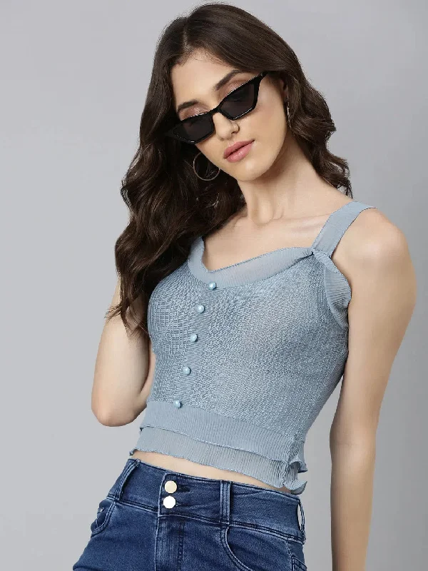 Women Blue Solid FittedCrop Top-ANX-8-BlueCroptopcraft