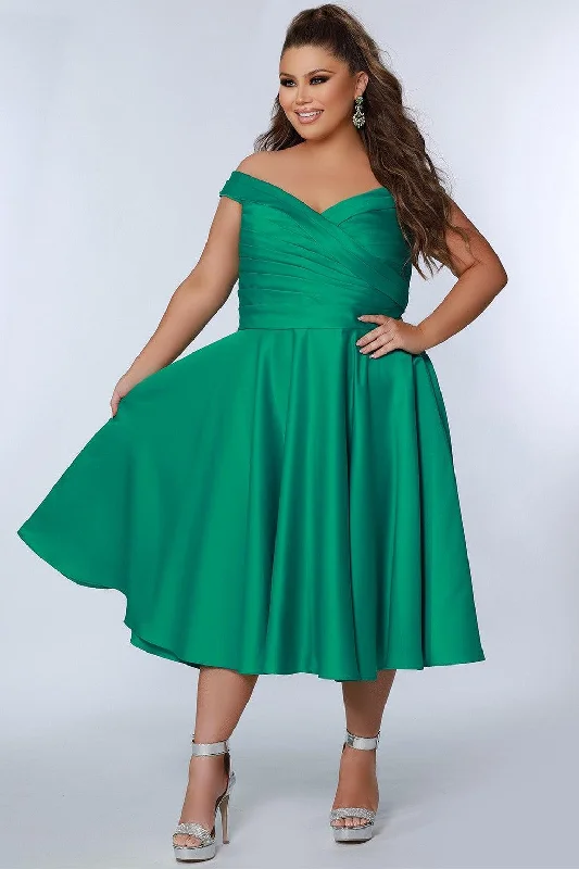 Sydneys Closet CE2301 Plus Size Off Shoulder Tea Length DressTightknot