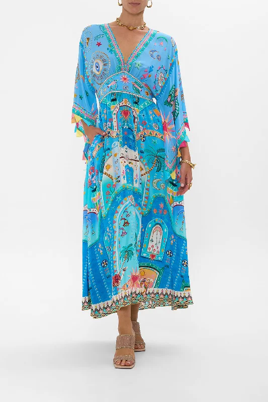 WAISTED DRESS WITH KIMONO SLEEVE A PAINTED VILLAGEMini Dress