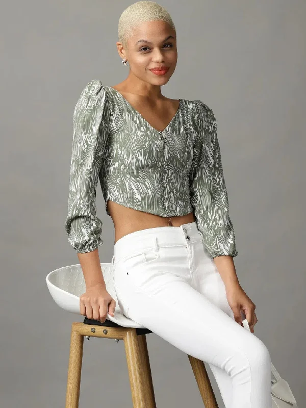 Women's Olive Printed Crop Top-AE-10550-OliveCroptopoutfit