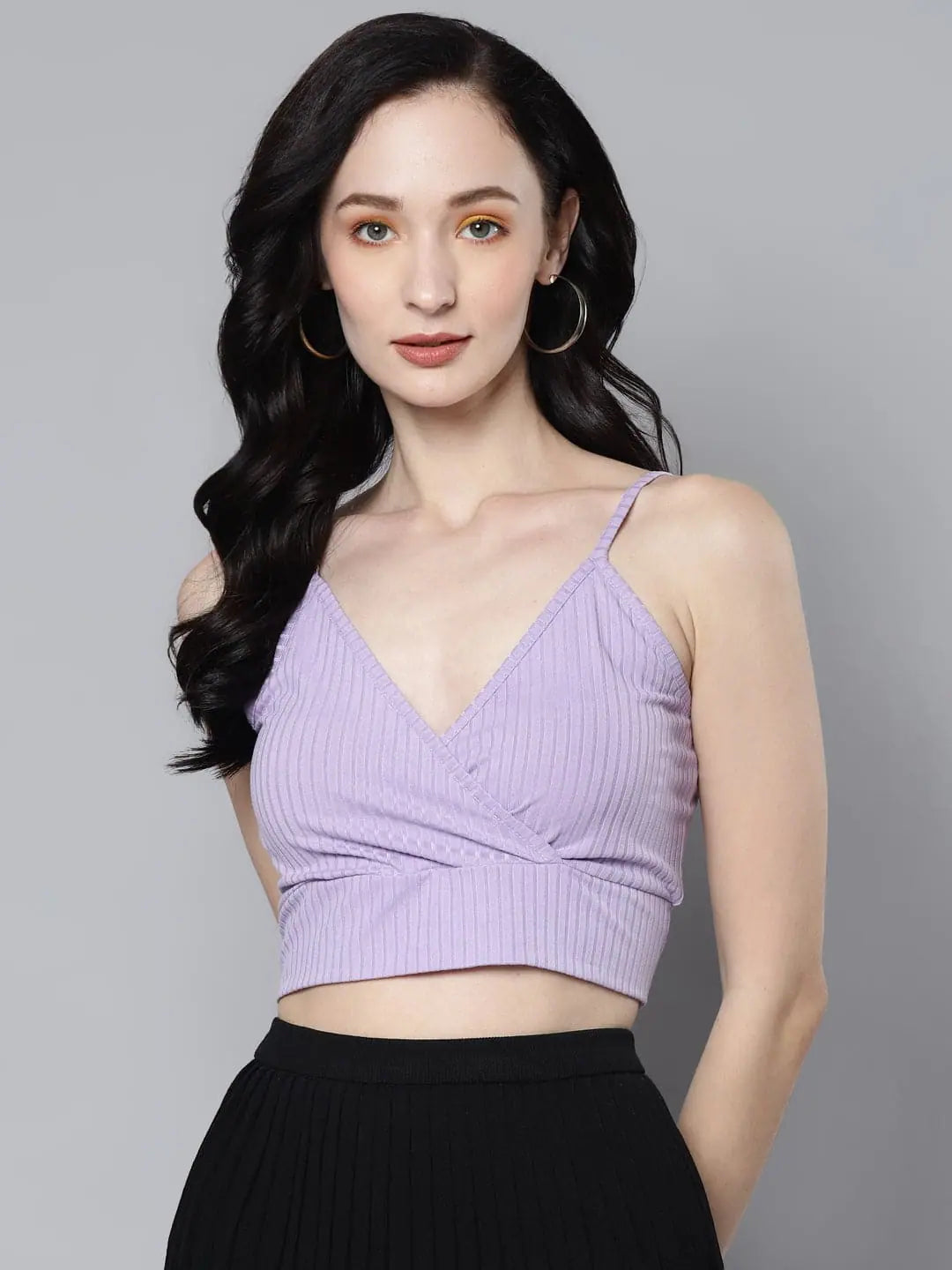 Women Lavender Rib Wrap Neck Crop TopCroptopstitch