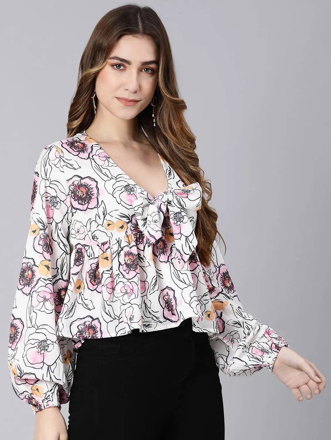 Gussy Up Floral Digital Print Falred Women Crop TopCroptopmodern