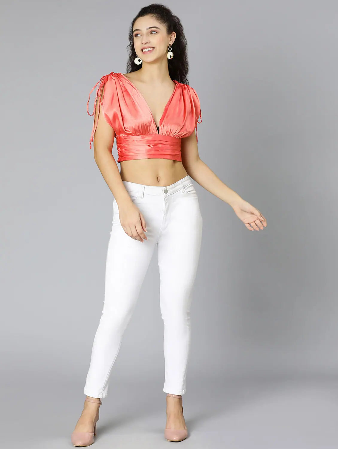 Wistful Glam Tie-Knotted Women Party Wear Satin Crop TopCroptopwool