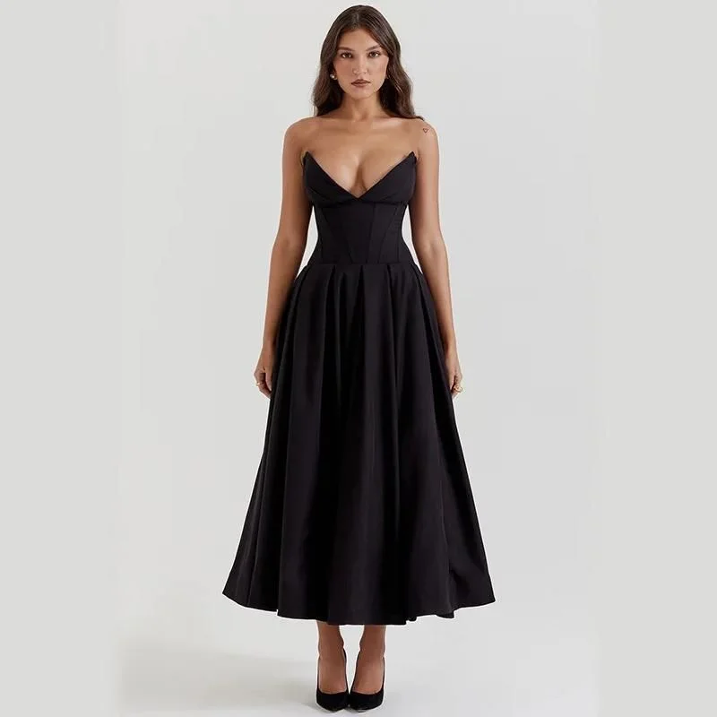 Elegant Backless A-line Midi Dress for WomenLong-sleeve Dress