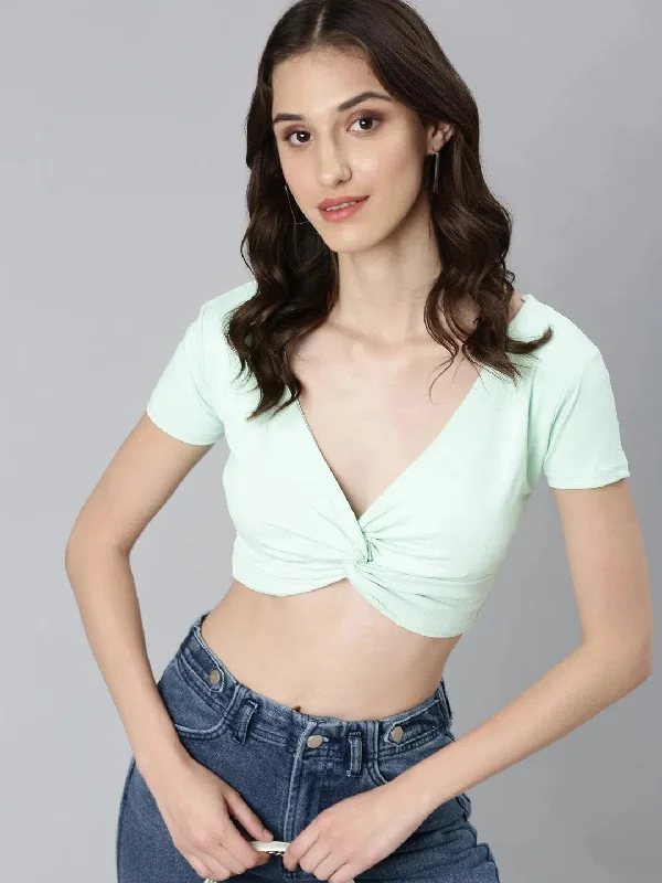 Women Sea Green Solid Blouson Crop Top-AE-10660-SeagreenCroptopfabric