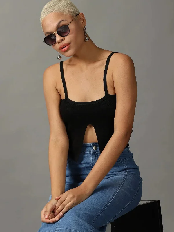 Women's Black Solid Fitted Crop Top-ARN-39115-BlackCroptopspirit