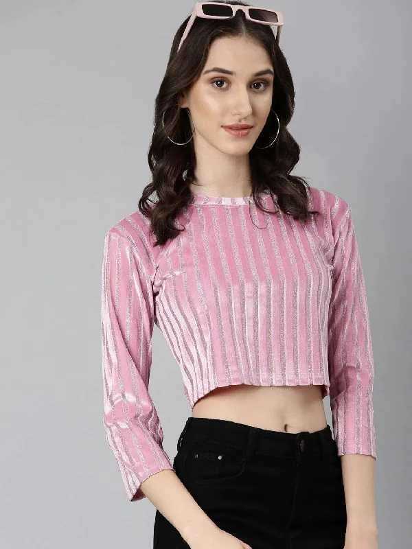 Women Pink Striped Crop Top-AE-10667-PinkCroptoppattern