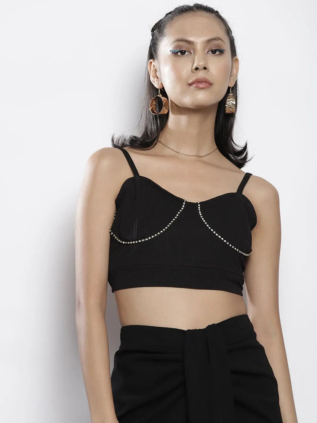 Women Black Bustier Crop TopCroptopcyber