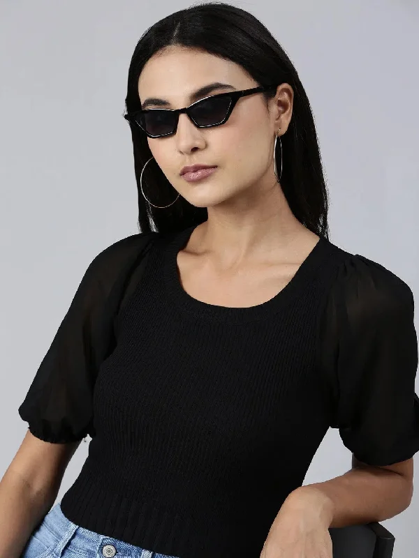 Women Black Solid Fitted Crop Top-BEC-201-1-BlackCroptoptrendsetter