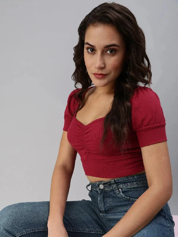 Women's Red Solid Crop Top-PC-2003-MaroonCroptopcloud