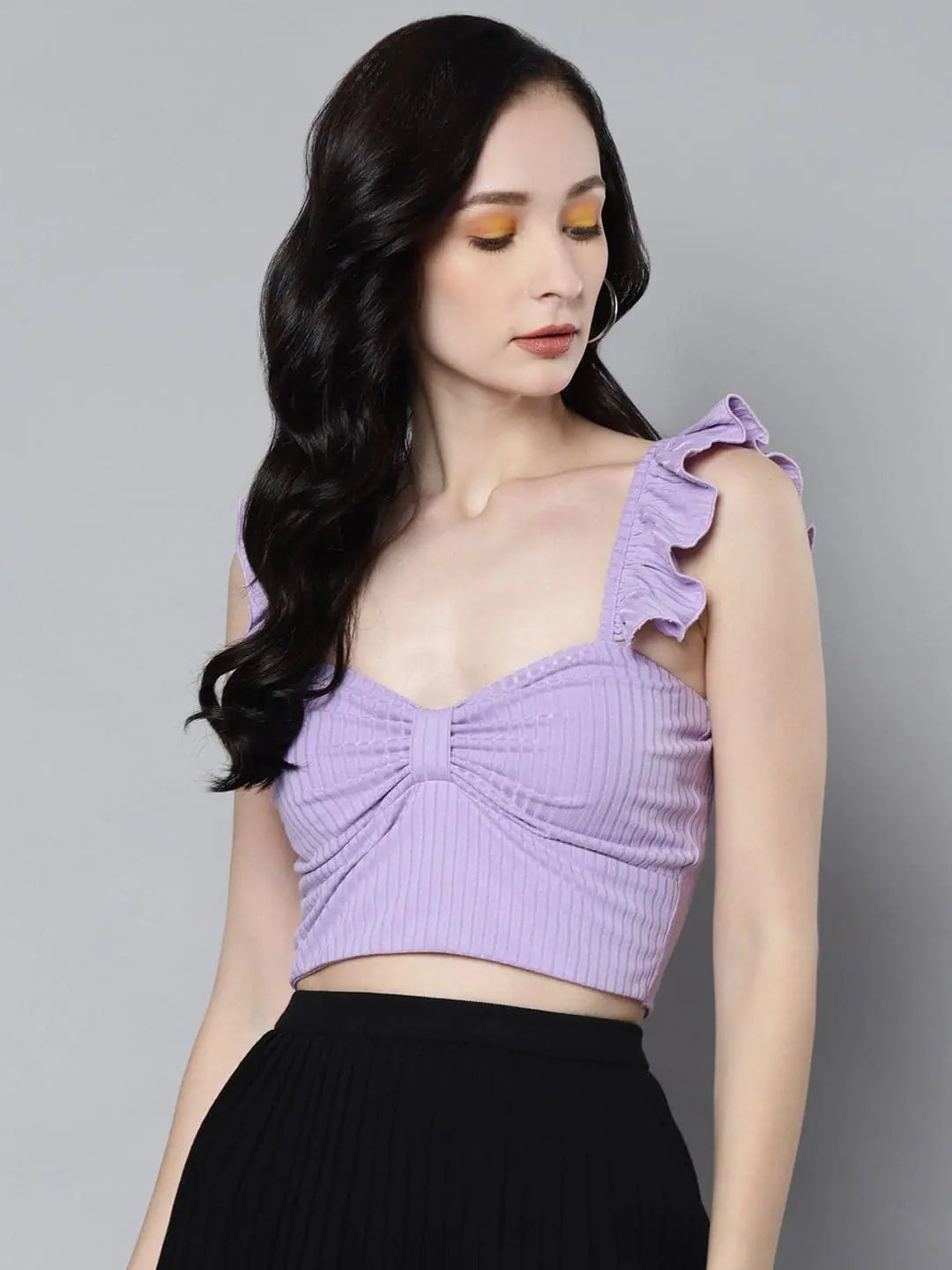 Women Lavender Rib Sweetheart Neck Crop TopCroptoplook