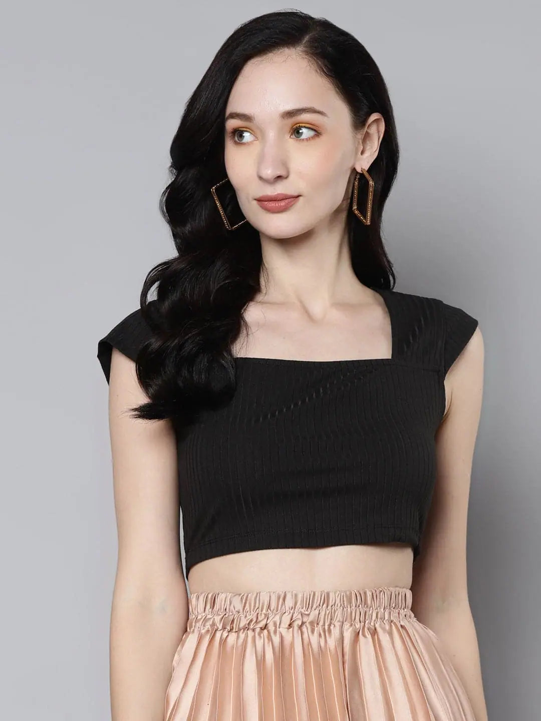 Women Charcoal Rib Square Neck Crop TopCroptopvintage