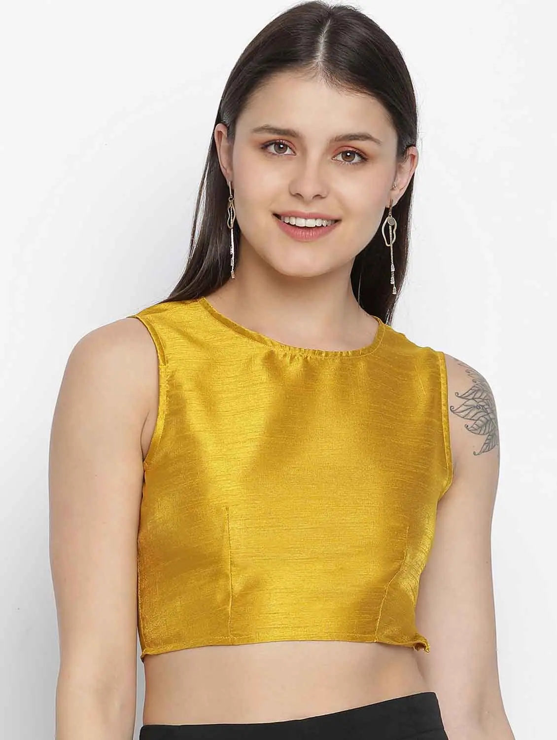 Shinner Mustard Dupion Silk Women Crop TopCroptopvirtual