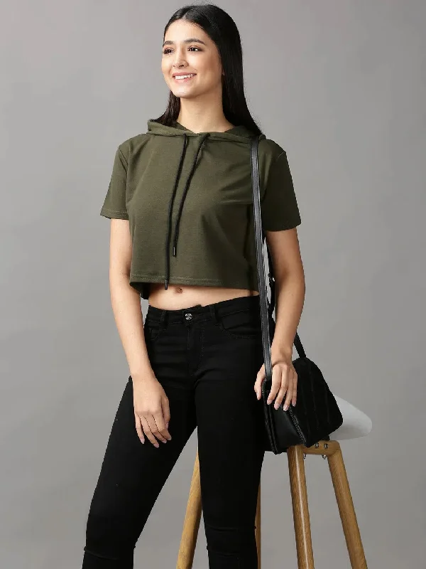 Women's Green Solid Crop Top-AE-10487-OliveCroptopwoven