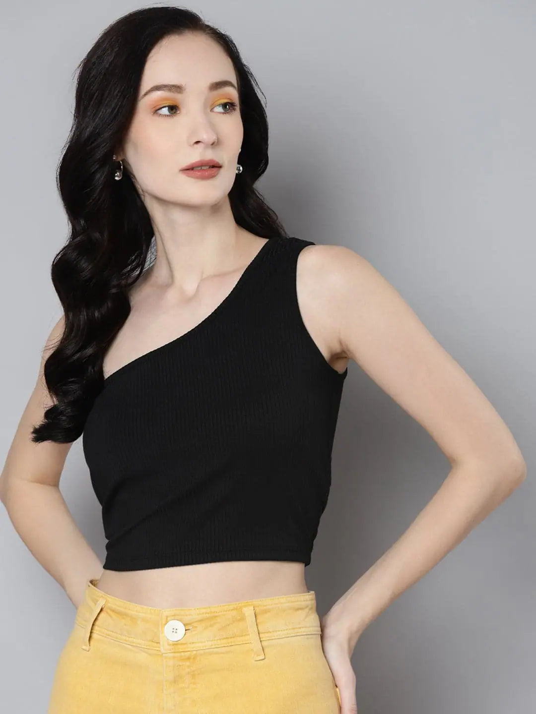 Women Charcoal Rib One Shoulder Crop TopCroptopaumented