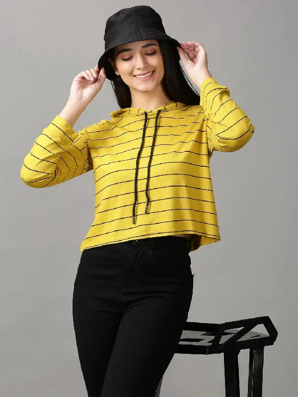 Women's Yellow Striped Crop Top-AE-10460-MustardCroptopbrand