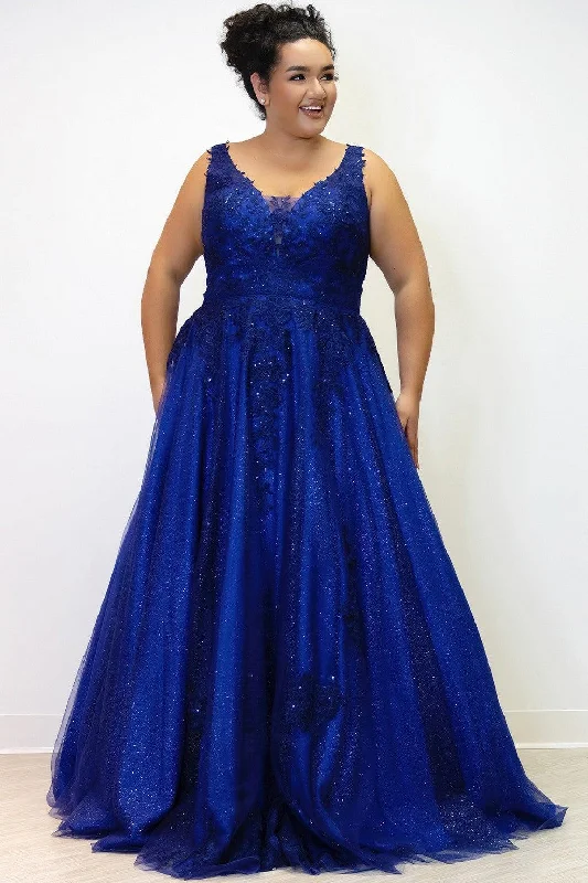 Sydneys Closet SC7358 Plus Size Long Glitter Prom DressTightcollar