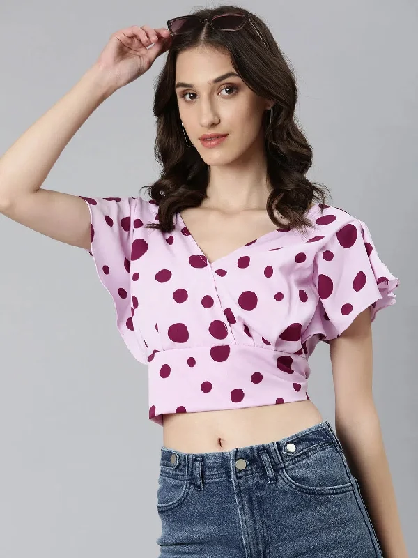 Women Lavender Polka Dots Blouson Crop Top-AE-10670-LavenderCroptopgame