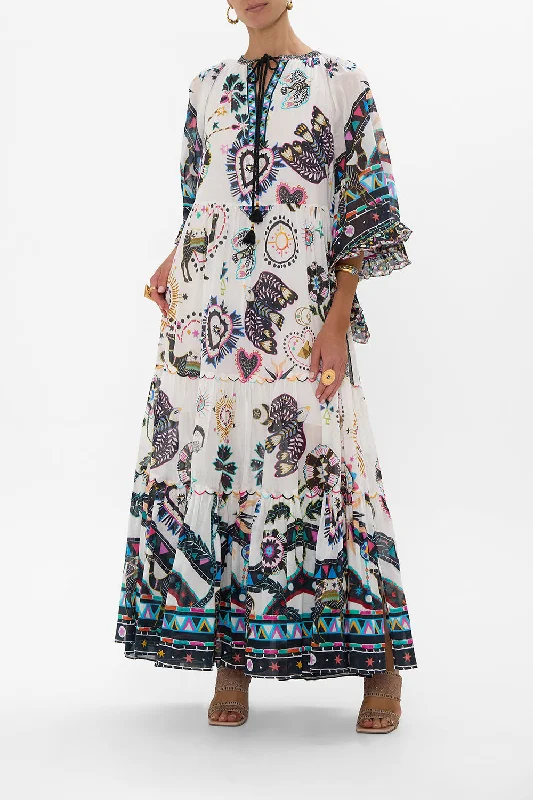 WIDE SLEEVE GATHERED DRESS NUBIAN WONDERLANDPeplum Dress