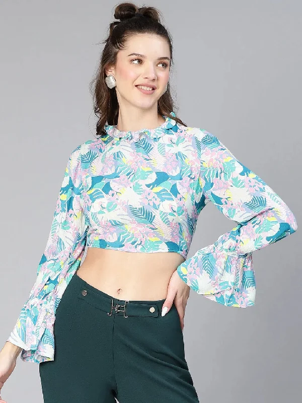 Women Viscose Multicolored Floral Print  Crop Top-S23070WBL002Croptopcyber