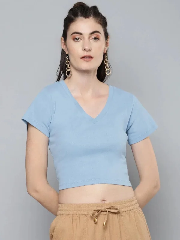 Blue V-Neck Crop TopCroptopculture