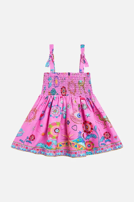 BABIES DRESS WITH SHIRRING RAINBOW ROADSEmbroidered Dress