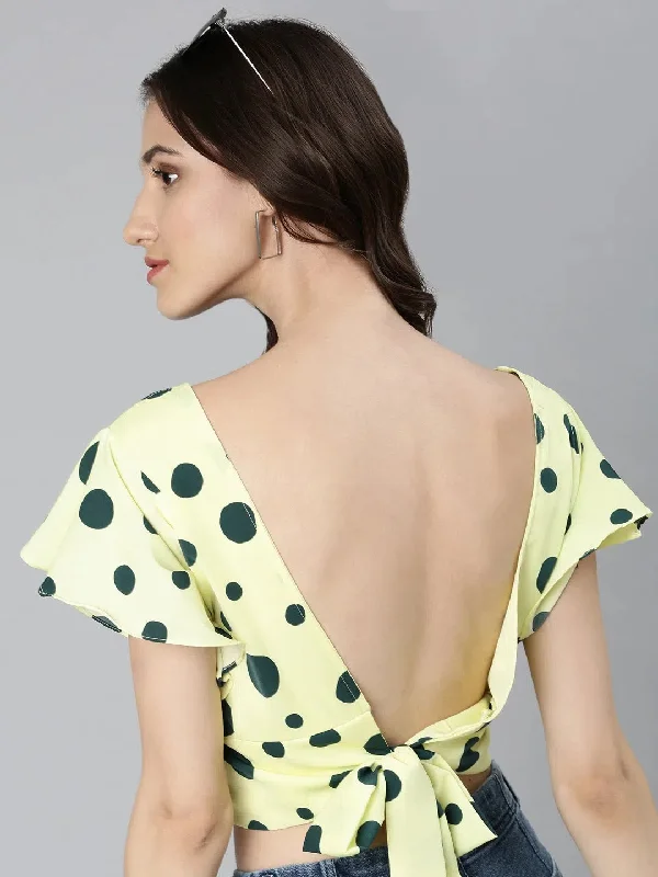 Women Lime Green Polka Dots Blouson Crop Top-AE-10670-LimegreenCroptopgadget