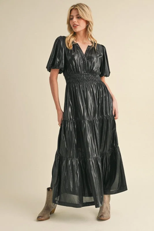 Midnight Shimmer Black Maxi DressCrinoline Dress