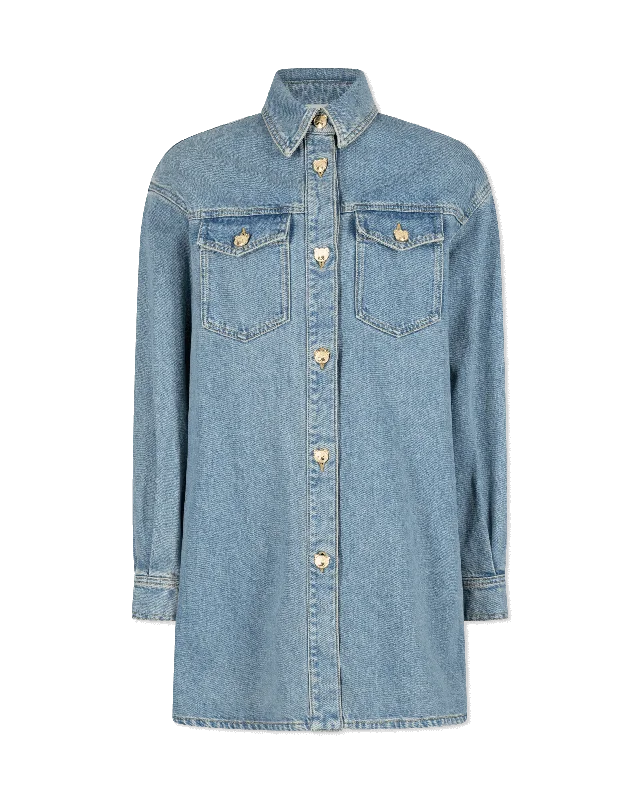 Teddy Buttons Blue Denim Shirt DressWedding Dress