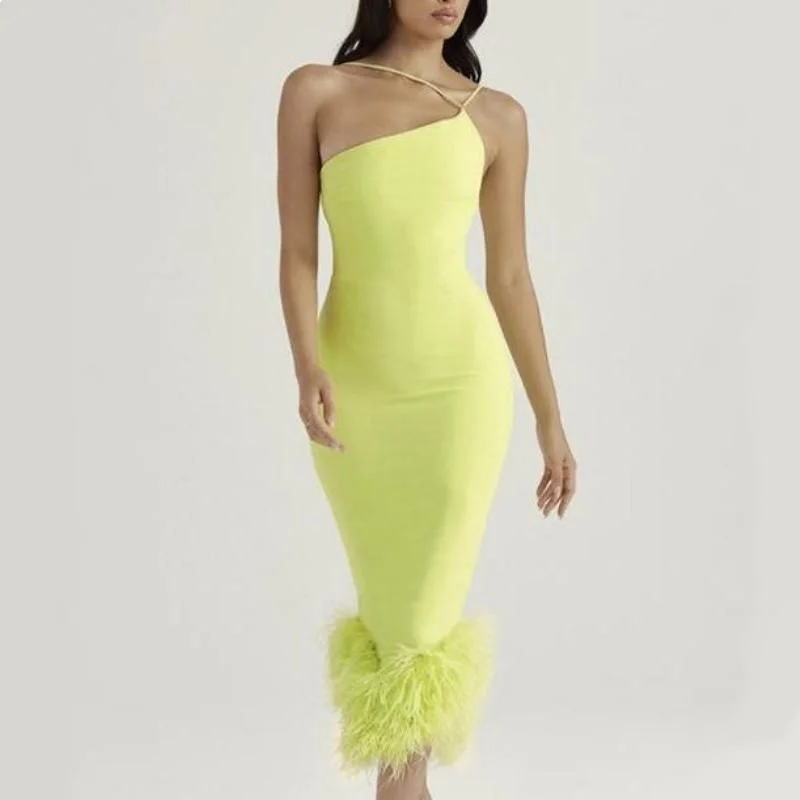 Elegant Feather Midi DressDance Dress