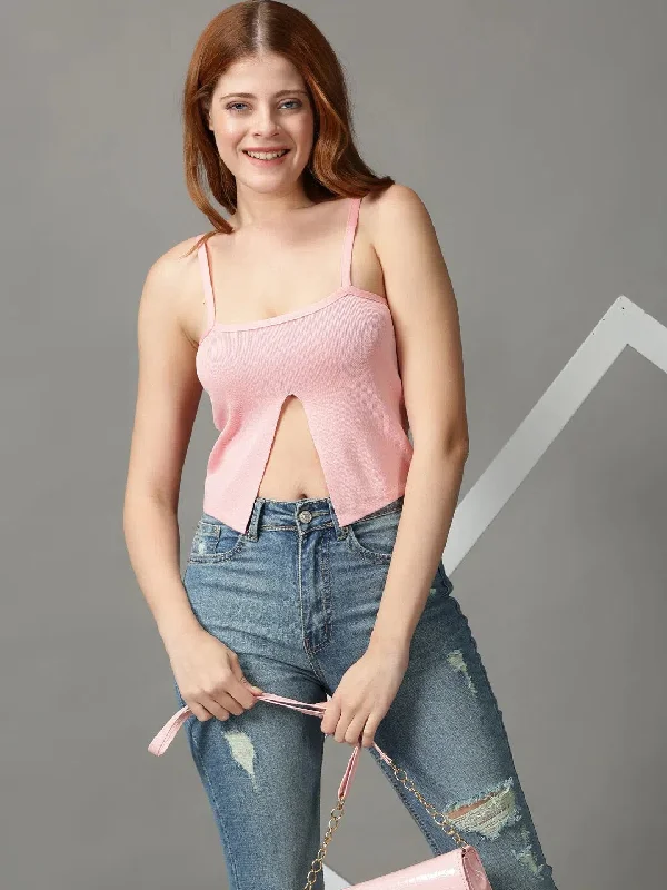 Women's Pink Solid Fitted Crop Top-ARN-39115-PinkCroptopplatform