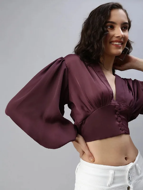 Women's Burgundy Solid Crop Top-AE-10291-BurgundyCroptopdevice