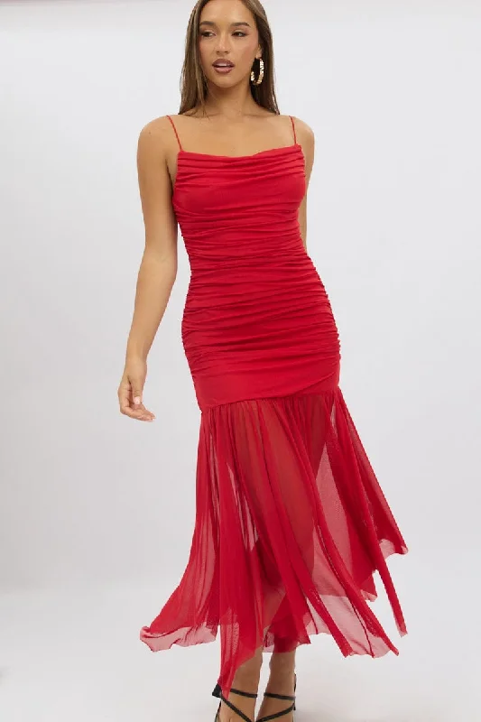 Red Bodycon Dress Singlet MaxiOff-the-shoulder Dress