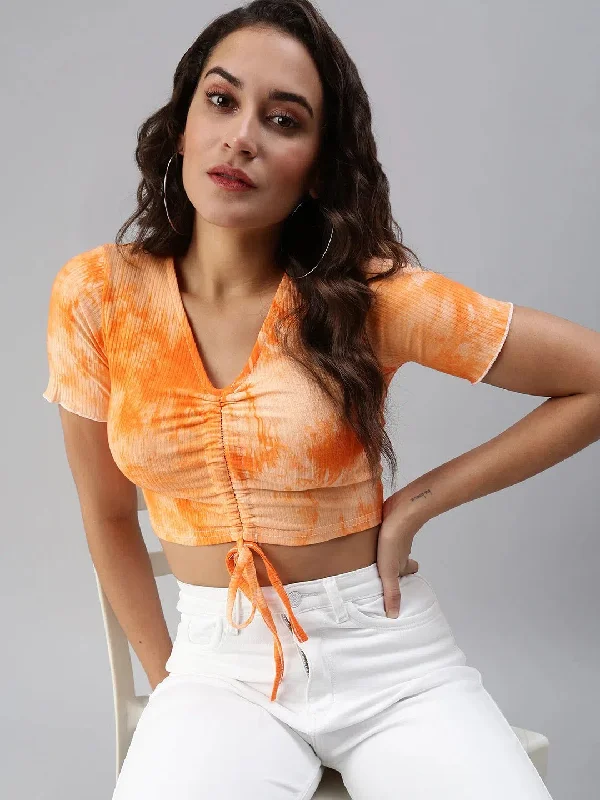 Women's Orange Tie Dye Crop Top-SH-108-OrangeCroptopblockchain