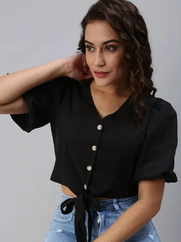 Women's Black Solid Crop Top-SH-7172-BlackCroptopbrand