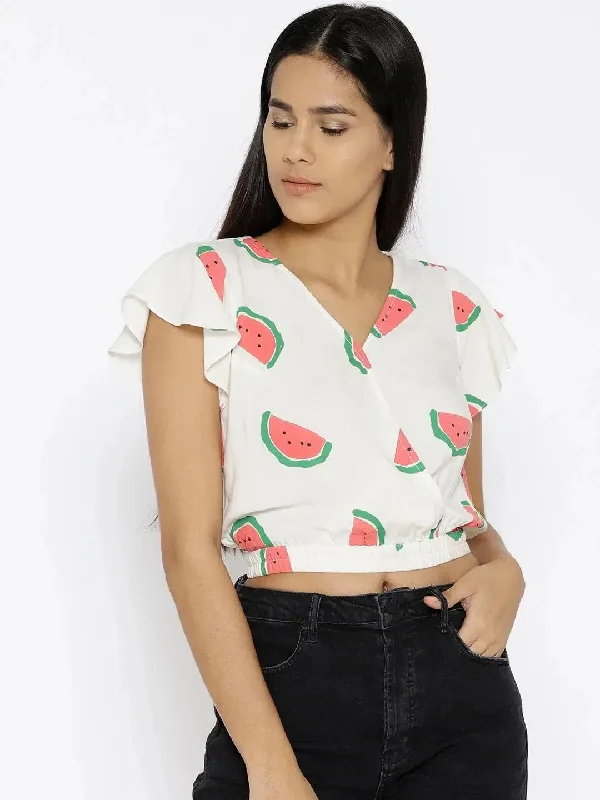 Over lap Watermelon printed crop topCroptoptexture