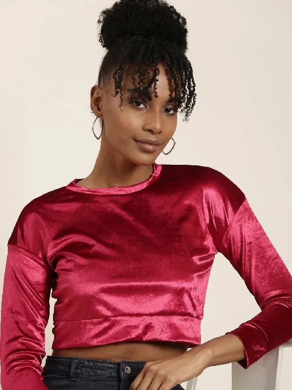 Women Red Solid Blouson Crop Top-AE-10666-RedCroptopsoft