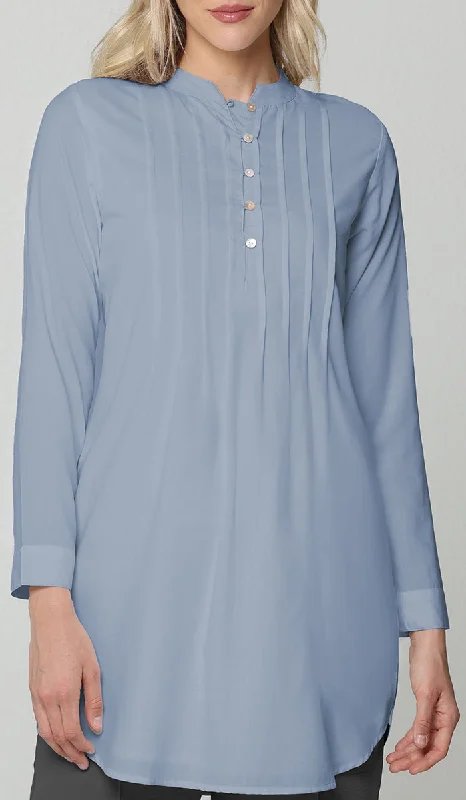 Hurin Pleated Mostly Cotton Button Down Tunic Dress - Denim Blue - PREORDER (ships in 2 weeks)Running Dress