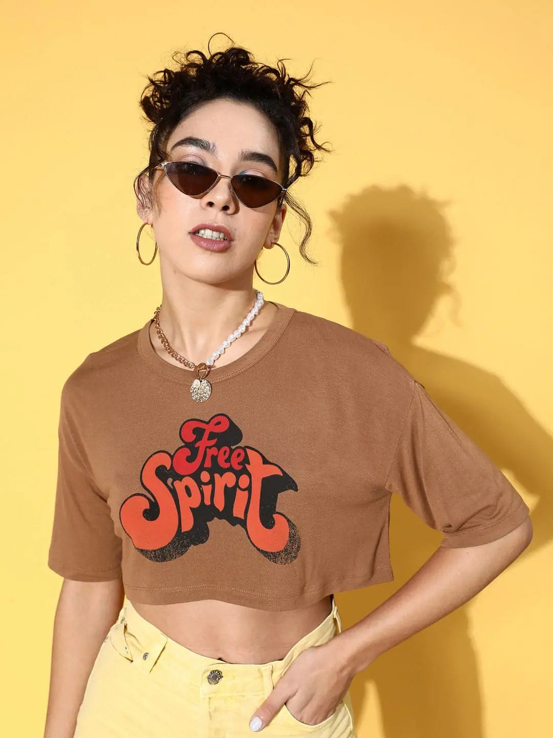 Women Brown Free Spirit Crop T-shirtCroptophistory