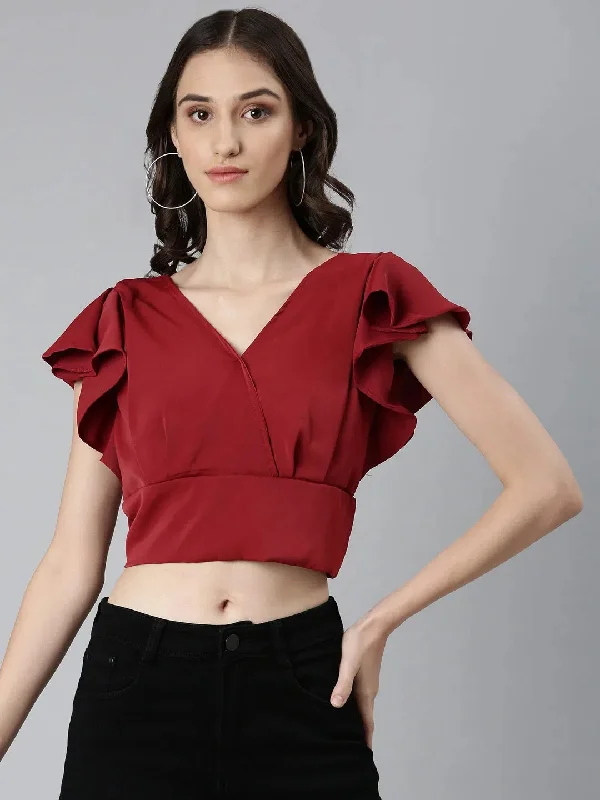 Women Maroon Solid Styled Back Crop Top-AE-10669-MaroonCroptoplook