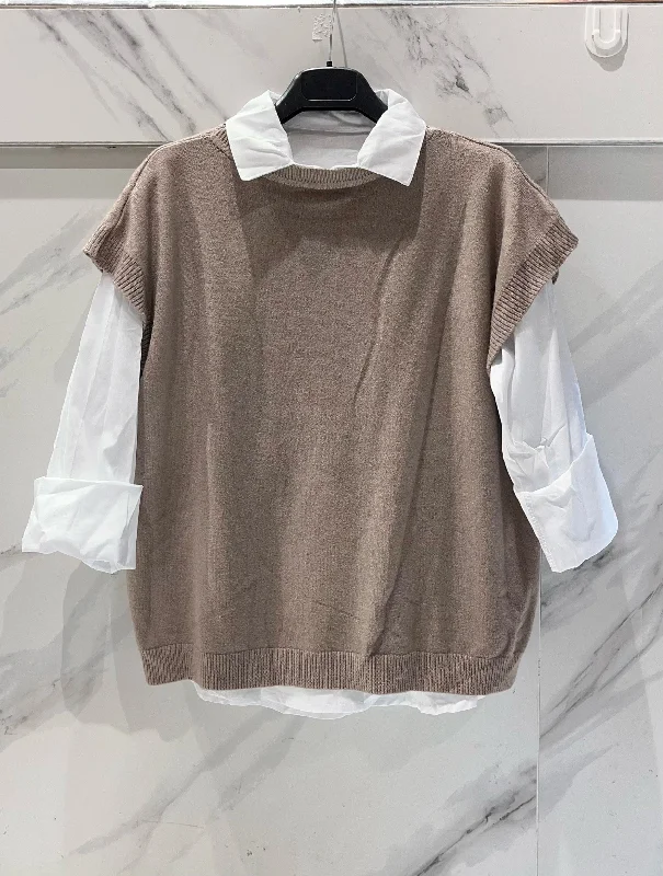 Round Neck Knit VestLinen Knit Tops