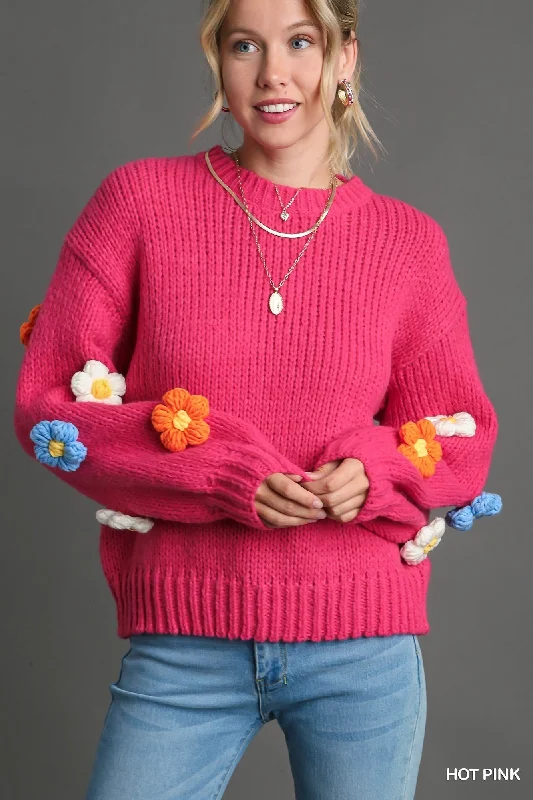 3D Floral Knit Pullover SweaterHiking Knit Tops