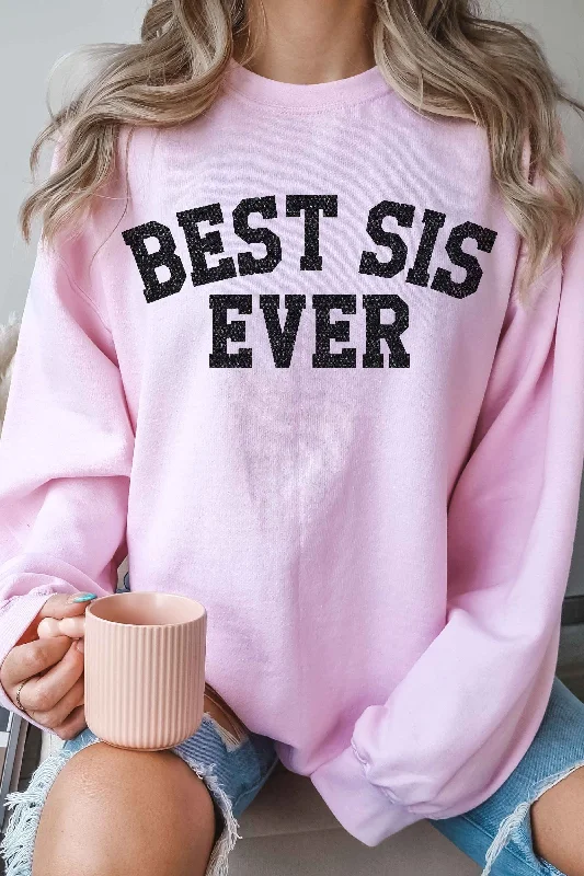 Best Sis Ever Sweatshirt - PinkOutdoor Knit Tops