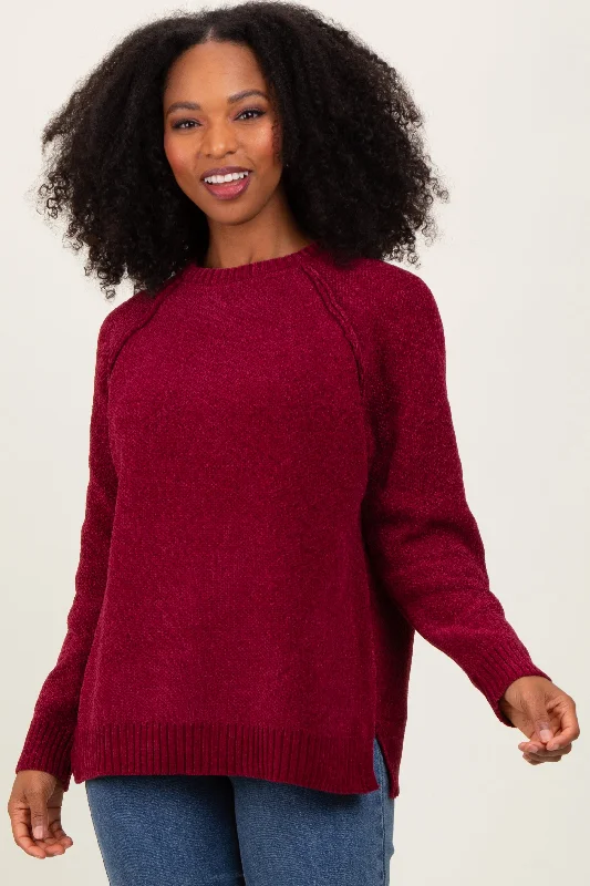 Burgundy Raglan Knit SweaterFrench Terry Knit Tops